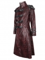 Red Gothic Punk Leather Studded Multi-Buckle Belt Long Trench Coat for Men