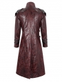 Red Gothic Punk Leather Studded Multi-Buckle Belt Long Trench Coat for Men