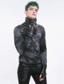 Black Gothic Punk Leather Rivet Fingerless Gloves for Men