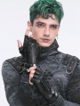 Black Gothic Punk Leather Rivet Fingerless Gloves for Men