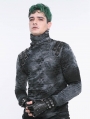 Black Gothic Punk Leather Rivet Fingerless Gloves for Men
