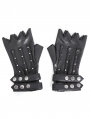 Black Gothic Punk Leather Rivet Fingerless Gloves for Men