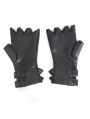 Black Gothic Punk Leather Rivet Fingerless Gloves for Men
