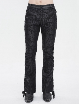 Black Gothic Vintage Pattern Lace-Up Flared Pants for Men