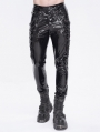 Black Gothic Punk Faux Leather Skinny Pants for Men