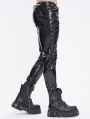 Black Gothic Punk Faux Leather Skinny Pants for Men