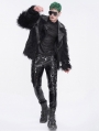 Black Gothic Punk Faux Leather Skinny Pants for Men