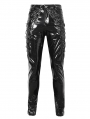 Black Gothic Punk Faux Leather Skinny Pants for Men