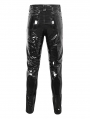 Black Gothic Punk Faux Leather Skinny Pants for Men