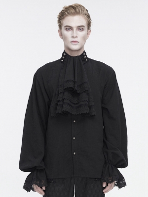 Black Retro Gothic Gorgeous Party Palace Shirt with Removable Jabot for Men