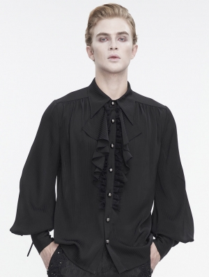 Black Gothic Gorgeous Ruffle Button Placket Party Shirt for Men