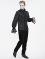 Black Gothic Retro Embroidery Lace Applique Fitted Shirt for Men