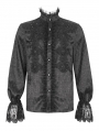 Black Gothic Retro Embroidery Lace Applique Fitted Shirt for Men
