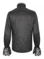 Black Gothic Retro Embroidery Lace Applique Fitted Shirt for Men