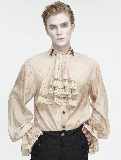 Beige Retro Gothic Gorgeous Palace Shirt with Removable Jabot for Men