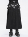 Black Gothic Punk Buckle Slit A-Line Long Skirt for Men