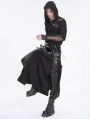 Black Gothic Punk Buckle Slit A-Line Long Skirt for Men