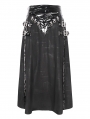 Black Gothic Punk Buckle Slit A-Line Long Skirt for Men