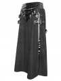 Black Gothic Punk Buckle Slit A-Line Long Skirt for Men