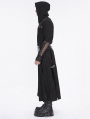 Black Gothic Punk Mesh Splicing Casual Hooded T-Shirt for Men