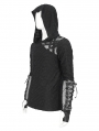 Black Gothic Punk Mesh Splicing Casual Hooded T-Shirt for Men