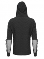 Black Gothic Punk Mesh Splicing Casual Hooded T-Shirt for Men