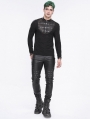 Black Gothic Punk Textured Long Sleeve Knitted T-Shirt for Men