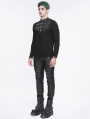 Black Gothic Punk Textured Long Sleeve Knitted T-Shirt for Men
