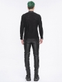 Black Gothic Punk Textured Long Sleeve Knitted T-Shirt for Men