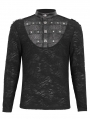 Black Gothic Punk Textured Long Sleeve Knitted T-Shirt for Men