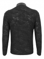 Black Gothic Punk Textured Long Sleeve Knitted T-Shirt for Men