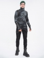 Dark Gothic Punk Tie-Dye Irregular Turtleneck T-Shirt for Men