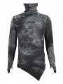 Dark Gothic Punk Tie-Dye Irregular Turtleneck T-Shirt for Men