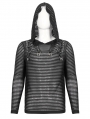 Black Gothic Striped Long Sleeve Daily Wear Hooded T-Shirt for Men