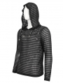 Black Gothic Striped Long Sleeve Daily Wear Hooded T-Shirt for Men