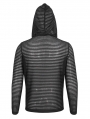 Black Gothic Striped Long Sleeve Daily Wear Hooded T-Shirt for Men