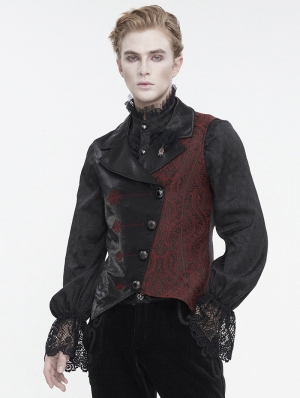 Black Retro Embroidery Feather Gothic Party Lapel Waistcoat for Men
