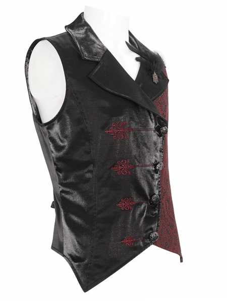 Black Retro Embroidery Feather Gothic Party Lapel Waistcoat for Men ...