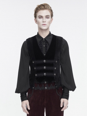 Black Victorian Gothic Velvet Button Up Party Waistcoat for Men