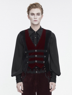 Wine Red Victorian Gothic Velvet Button Up Party Waistcoat for Men