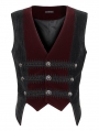 Wine Red Victorian Gothic Velvet Button Up Party Waistcoat for Men