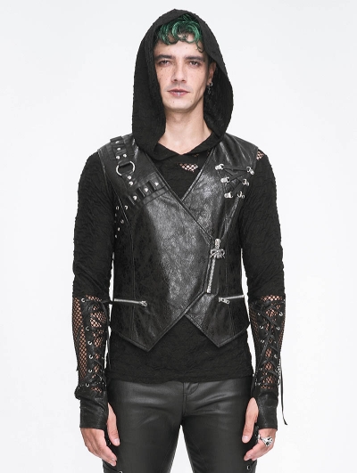 Black Gothic Punk Asymmetric Zipper Slim Fit  Waistcoat for Men