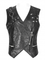 Black Gothic Punk Asymmetric Zipper Slim Fit  Waistcoat for Men