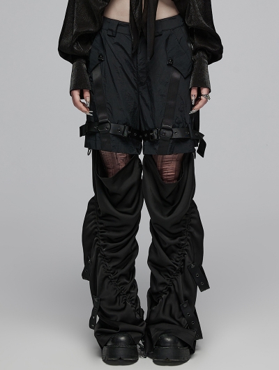 Black Gothic Grunge Drawstring Flared Detachable Cargo Pants for Women