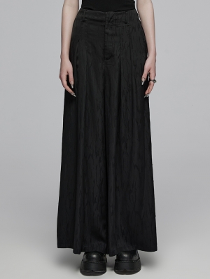 Black Gothic Chinese Style Daily Wear Wide Leg Pants for Women