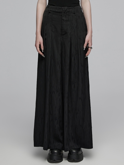 Black Gothic Chinese Style Daily Wear Wide Leg Pants for Women