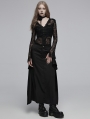 Black Gothic Daily Wear Cross Strap Mid Waist A-Line Long Skirt