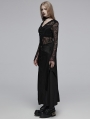 Black Gothic Daily Wear Cross Strap Mid Waist A-Line Long Skirt