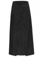 Black Gothic Daily Wear Cross Strap Mid Waist A-Line Long Skirt