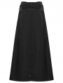 Black Gothic Daily Wear Cross Strap Mid Waist A-Line Long Skirt